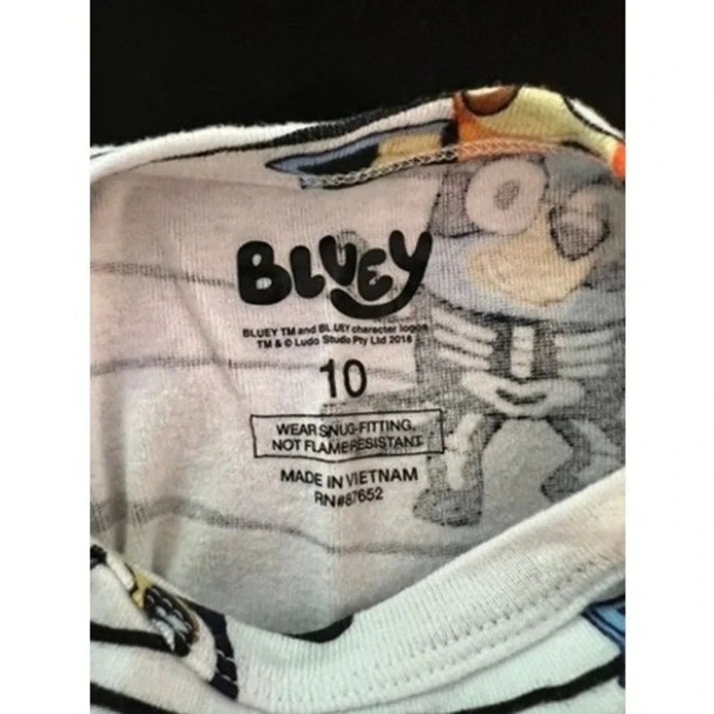 Bluey‎ Halloween Pajamas Set Kids Size 10 Cotton Bat Skeleton Bingo White Stripe